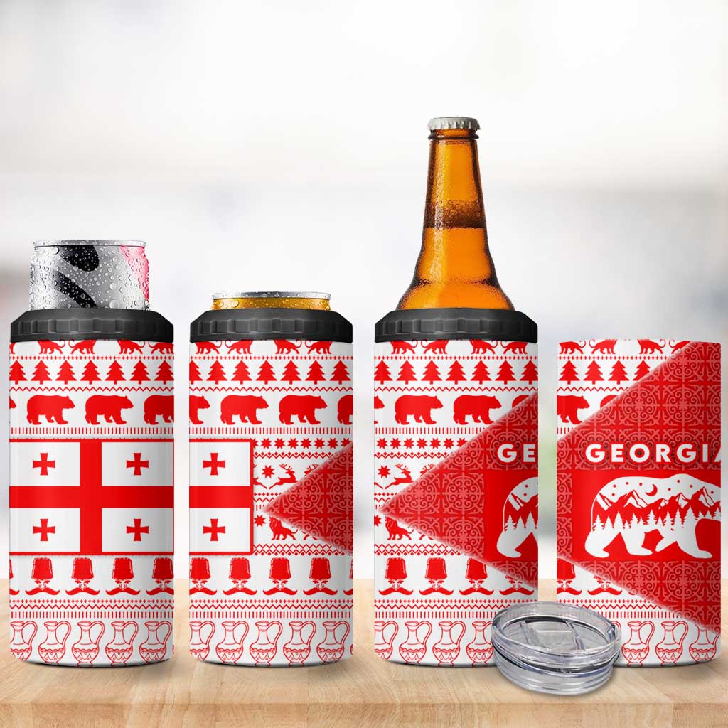 Georgia Christmas 4 in 1 Can Cooler Tumbler with Bear Mountains Forest Pattern and Traditional Georgian Design - Wonder Print Shop