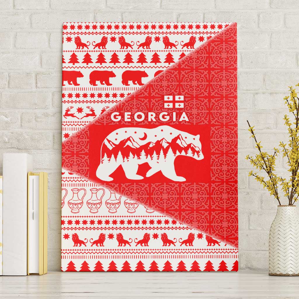 Georgia Christmas Canvas Wall Art with Bear Mountains Forest Pattern and Traditional Georgian Design - Wonder Print Shop