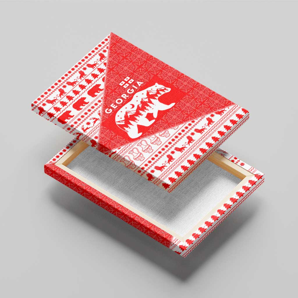 Georgia Christmas Canvas Wall Art with Bear Mountains Forest Pattern and Traditional Georgian Design - Wonder Print Shop