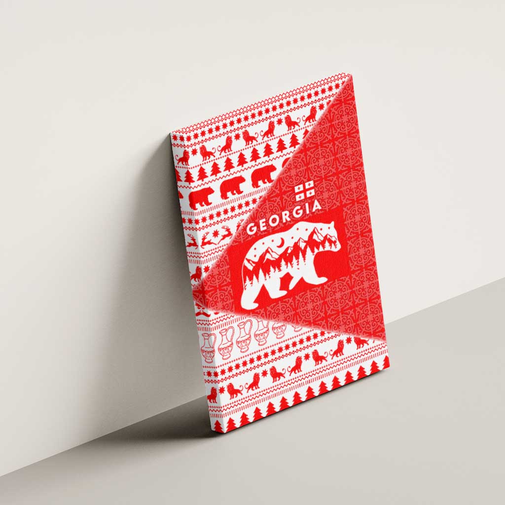 Georgia Christmas Canvas Wall Art with Bear Mountains Forest Pattern and Traditional Georgian Design - Wonder Print Shop