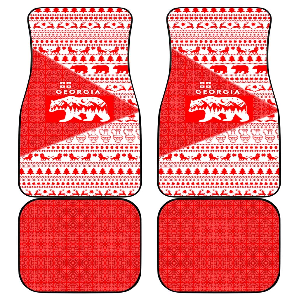Georgia Christmas Car Mats with Bear Mountains Forest Pattern and Traditional Georgian Design - Wonder Print Shop