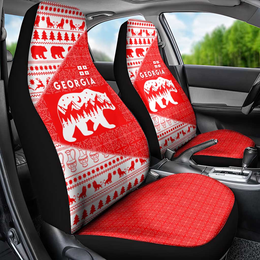 Georgia Christmas Car Seat Cover with Bear Mountains Forest Pattern and Traditional Georgian Design - Wonder Print Shop