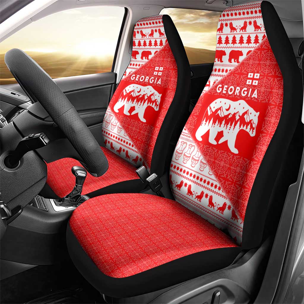 Georgia Christmas Car Seat Cover with Bear Mountains Forest Pattern and Traditional Georgian Design - Wonder Print Shop