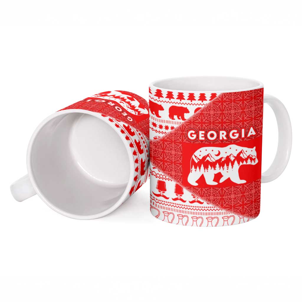 Georgia Christmas Ceramic Mug with Bear Mountains Forest Pattern and Traditional Georgian Design - Wonder Print Shop