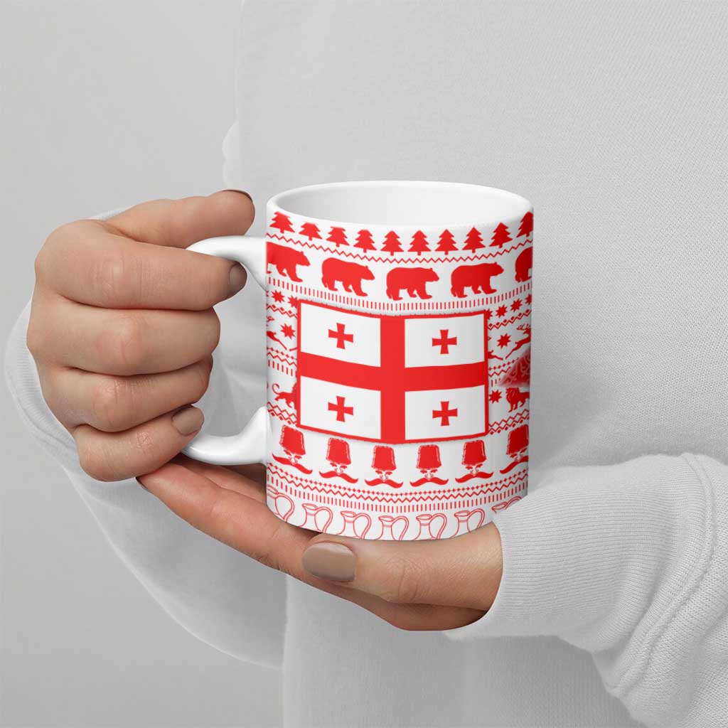 Georgia Christmas Ceramic Mug with Bear Mountains Forest Pattern and Traditional Georgian Design - Wonder Print Shop