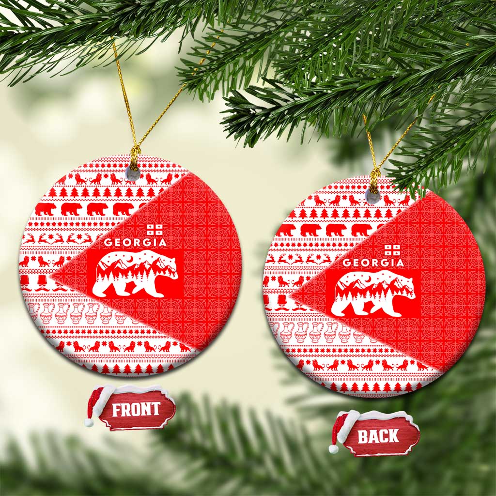 Georgia Christmas Ceramic Ornament with Bear Mountains Forest Pattern and Traditional Georgian Design - Wonder Print Shop