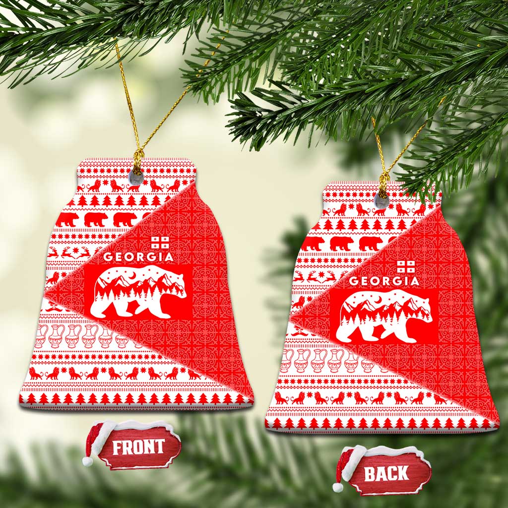 Georgia Christmas Ceramic Ornament with Bear Mountains Forest Pattern and Traditional Georgian Design - Wonder Print Shop