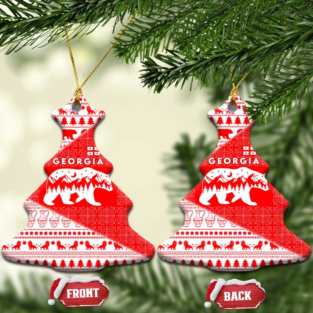 Georgia Christmas Ceramic Ornament with Bear Mountains Forest Pattern and Traditional Georgian Design - Wonder Print Shop