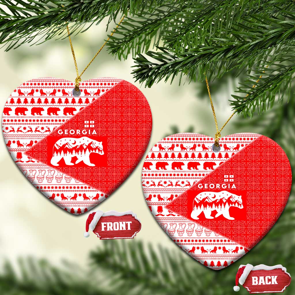 Georgia Christmas Ceramic Ornament with Bear Mountains Forest Pattern and Traditional Georgian Design - Wonder Print Shop