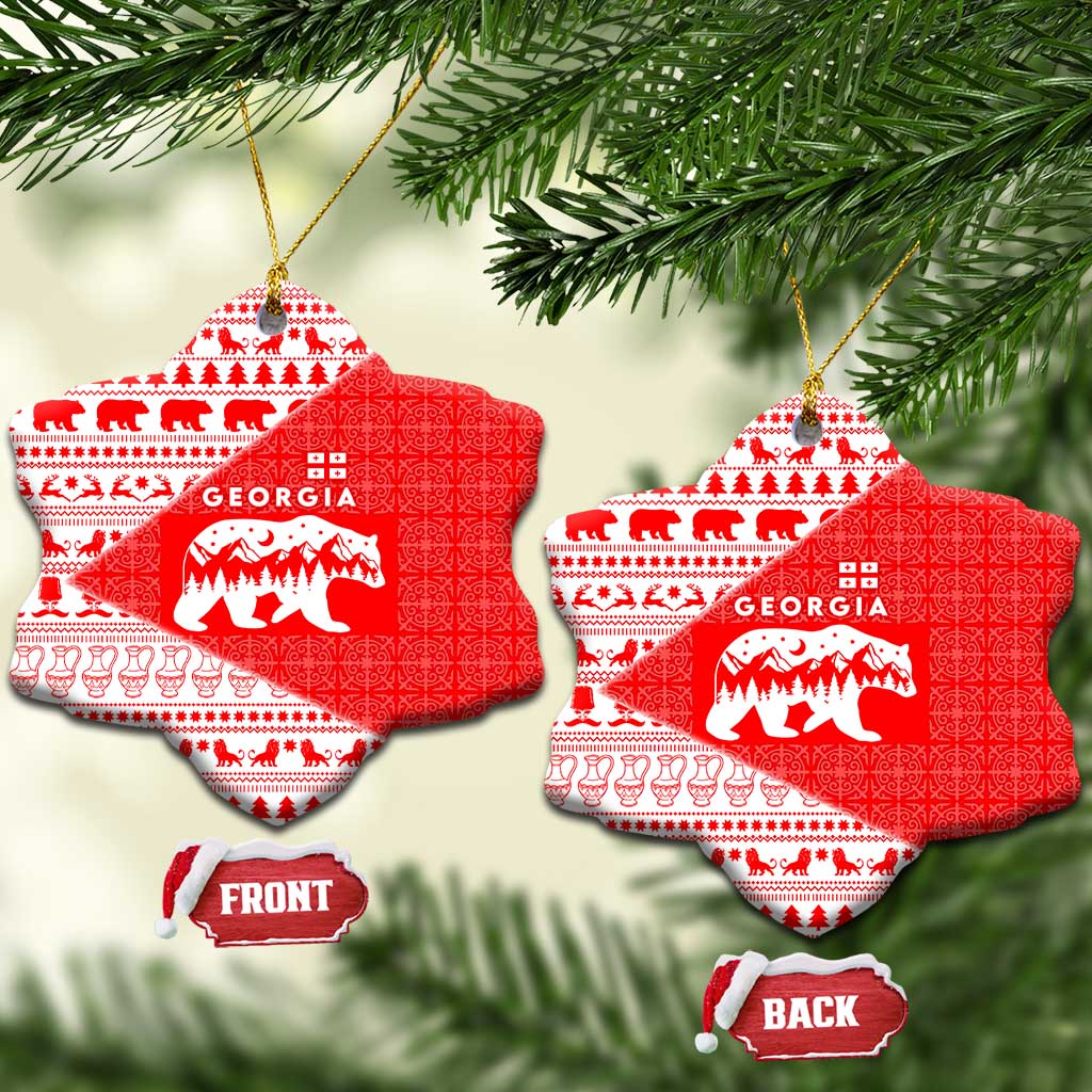 Georgia Christmas Ceramic Ornament with Bear Mountains Forest Pattern and Traditional Georgian Design - Wonder Print Shop