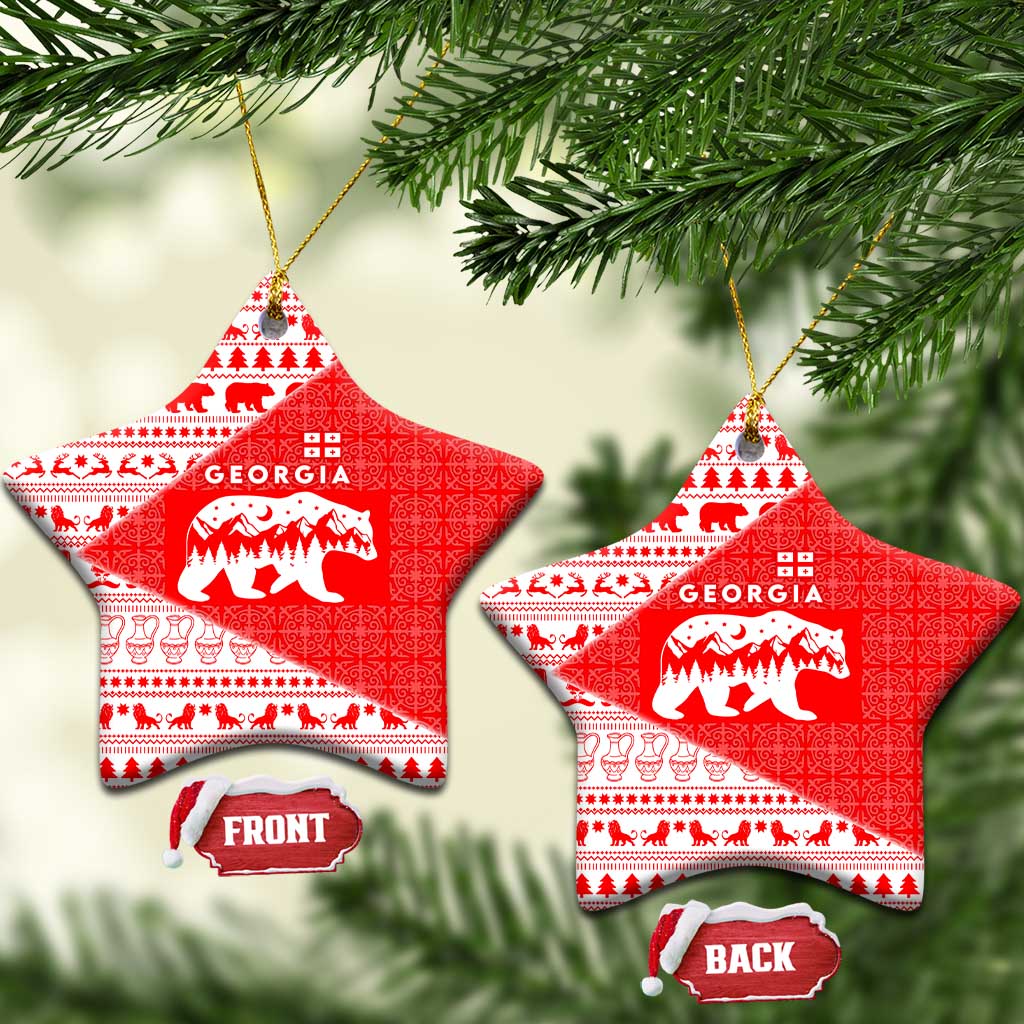 Georgia Christmas Ceramic Ornament with Bear Mountains Forest Pattern and Traditional Georgian Design - Wonder Print Shop