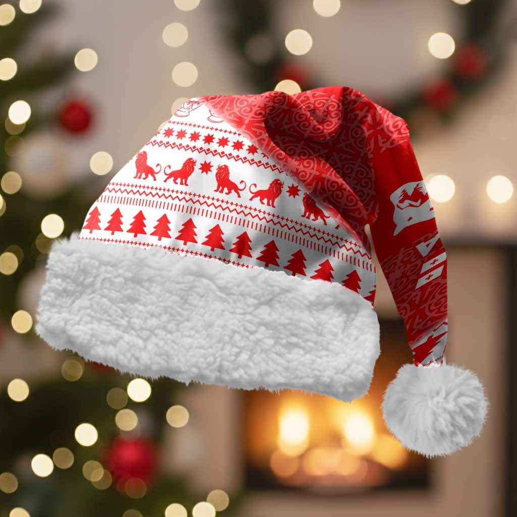 Georgia Christmas Santa Hat with Bear Mountains Forest Pattern and Traditional Georgian Design - Wonder Print Shop