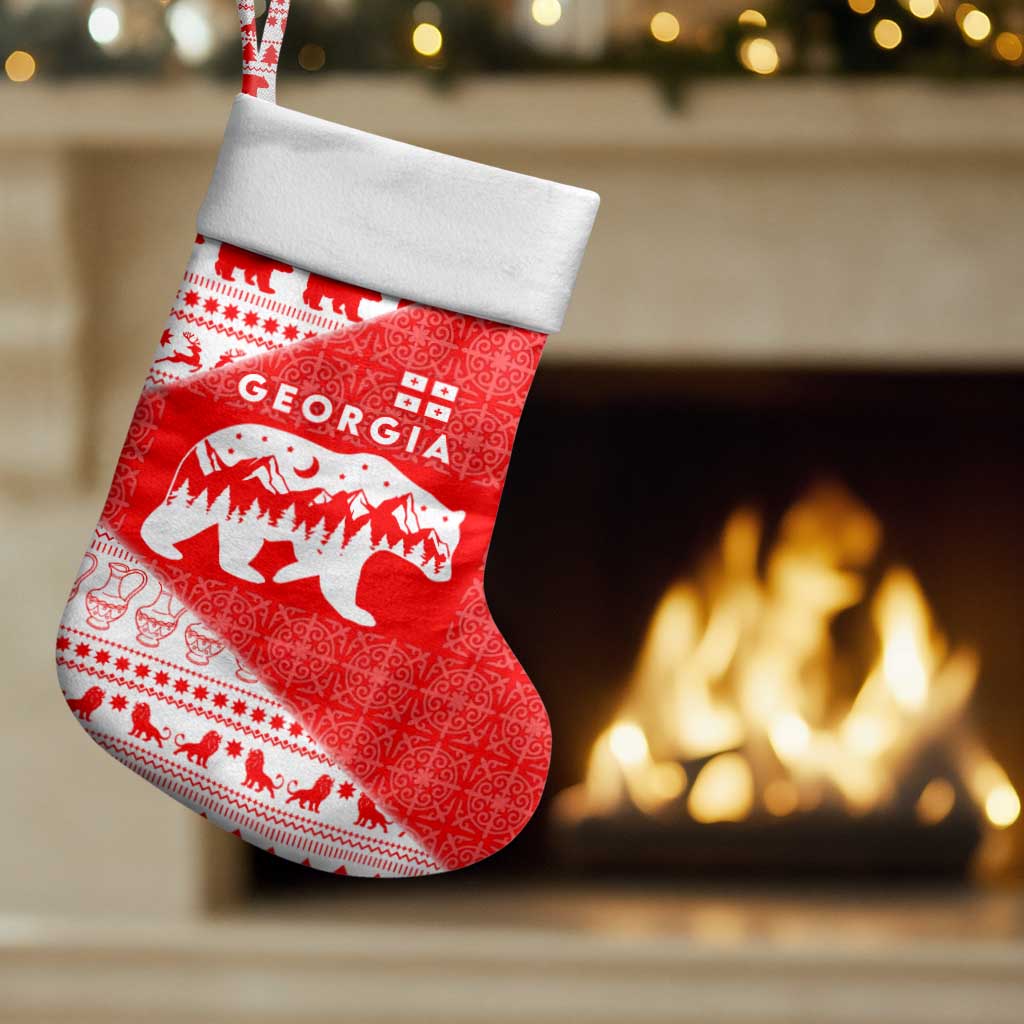 Georgia Christmas Stocking with Bear Mountains Forest Pattern and Traditional Georgian Design - Wonder Print Shop