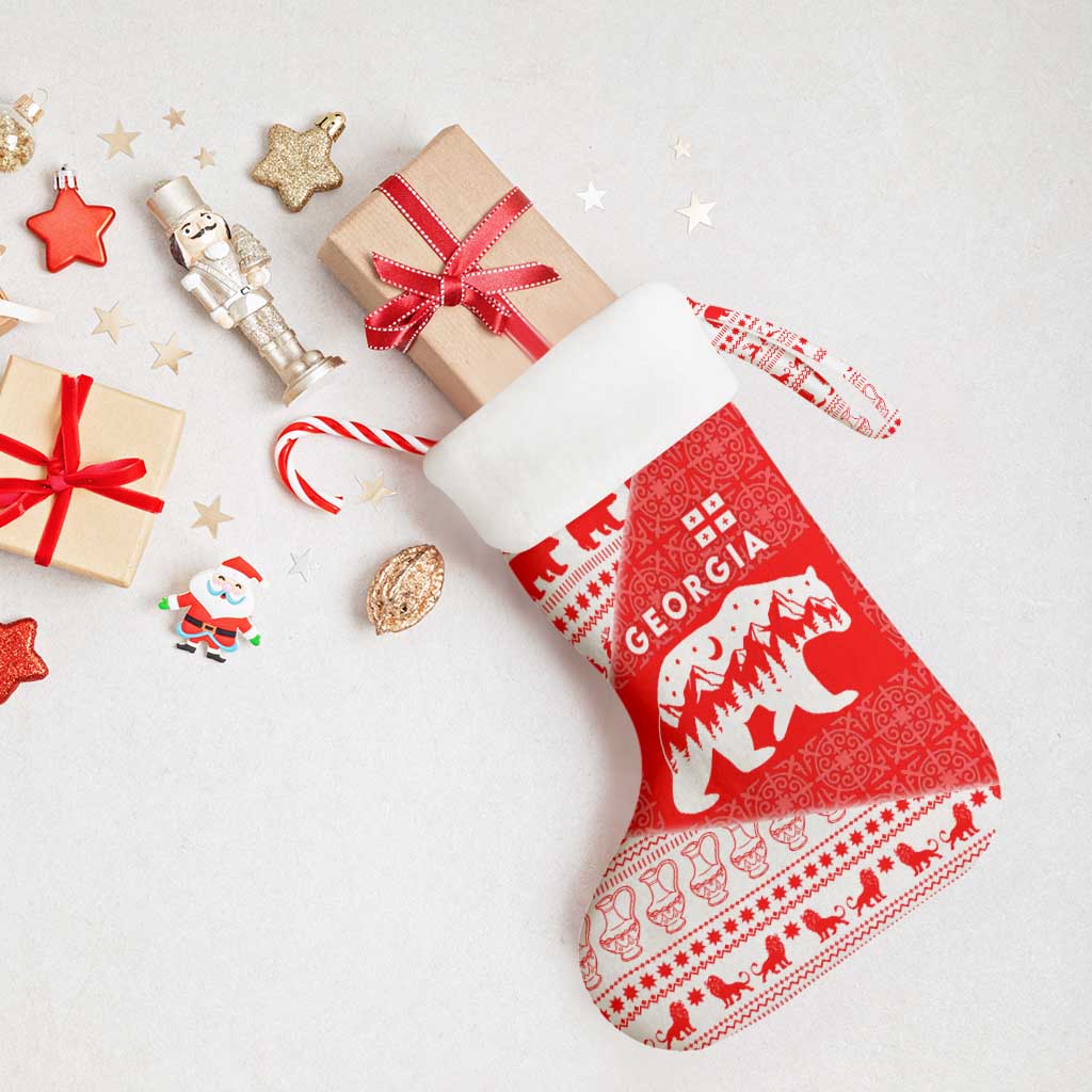 Georgia Christmas Stocking with Bear Mountains Forest Pattern and Traditional Georgian Design - Wonder Print Shop
