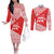 Georgia Christmas Couples Matching Off The Shoulder Long Sleeve Dress and Long Sleeve Button Shirt with Bear Mountains Forest Pattern and Traditional Georgian Design - Wonder Print Shop