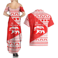 Georgia Christmas Couples Matching Summer Maxi Dress and Hawaiian Shirt with Bear Mountains Forest Pattern and Traditional Georgian Design - Wonder Print Shop