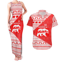 Georgia Christmas Couples Matching Tank Maxi Dress and Hawaiian Shirt with Bear Mountains Forest Pattern and Traditional Georgian Design - Wonder Print Shop