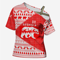 Georgia Christmas Cross Shoulder Shirt with Bear Mountains Forest Pattern and Traditional Georgian Design - Wonder Print Shop