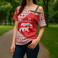Georgia Christmas Cross Shoulder Shirt with Bear Mountains Forest Pattern and Traditional Georgian Design - Wonder Print Shop