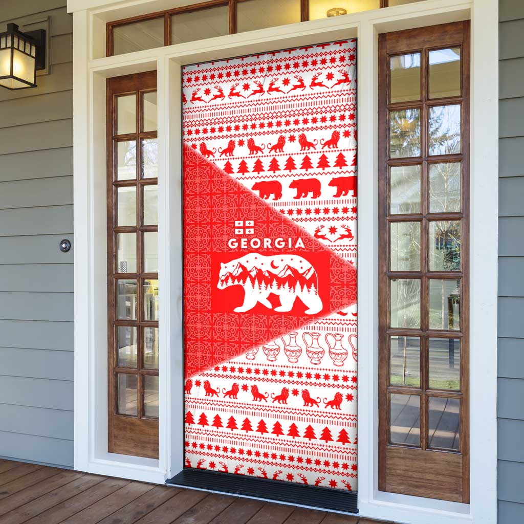 Georgia Christmas Door Cover with Bear Mountains Forest Pattern and Traditional Georgian Design - Wonder Print Shop