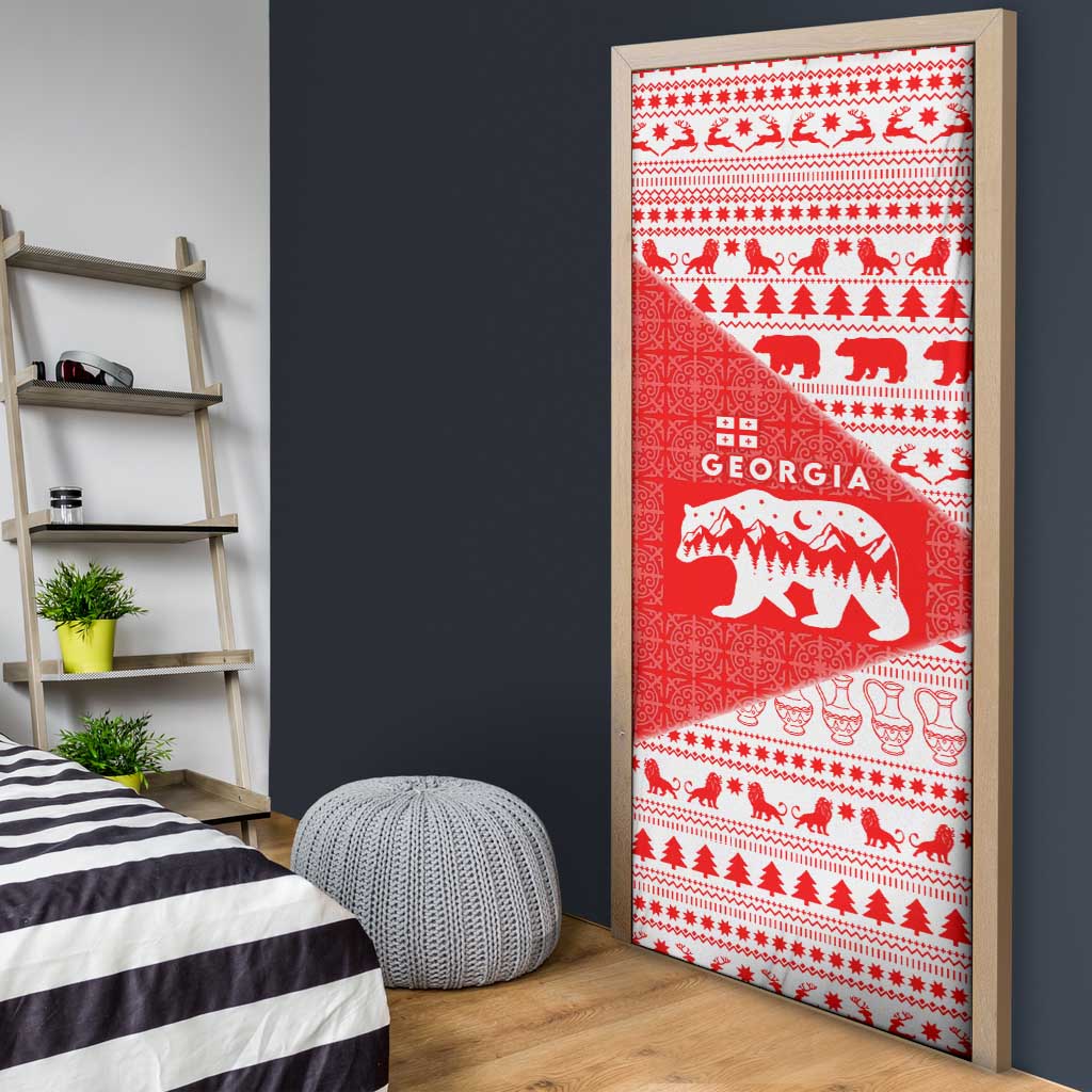 Georgia Christmas Door Cover with Bear Mountains Forest Pattern and Traditional Georgian Design - Wonder Print Shop