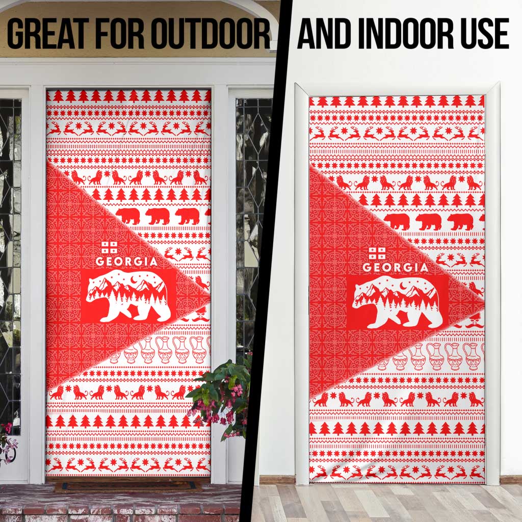 Georgia Christmas Door Cover with Bear Mountains Forest Pattern and Traditional Georgian Design - Wonder Print Shop