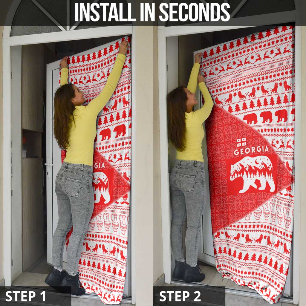 Georgia Christmas Door Cover with Bear Mountains Forest Pattern and Traditional Georgian Design - Wonder Print Shop