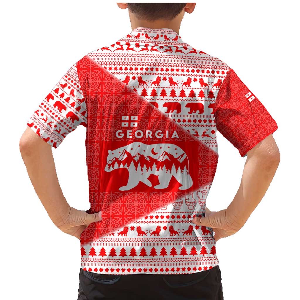 Georgia Christmas Family Matching Mermaid Dress and Hawaiian Shirt with Bear Mountains Forest Pattern and Traditional Georgian Design - Wonder Print Shop