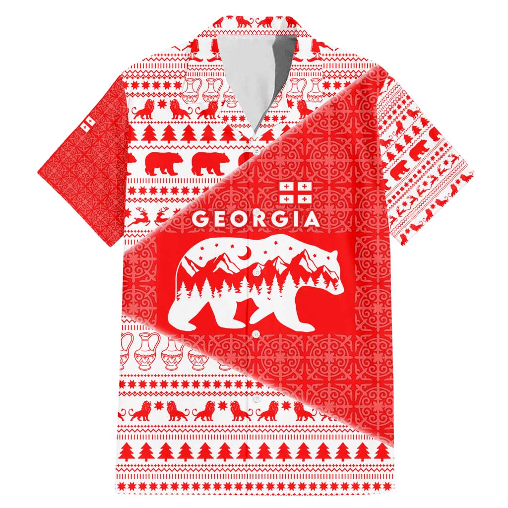 Georgia Christmas Family Matching Mermaid Dress and Hawaiian Shirt with Bear Mountains Forest Pattern and Traditional Georgian Design - Wonder Print Shop