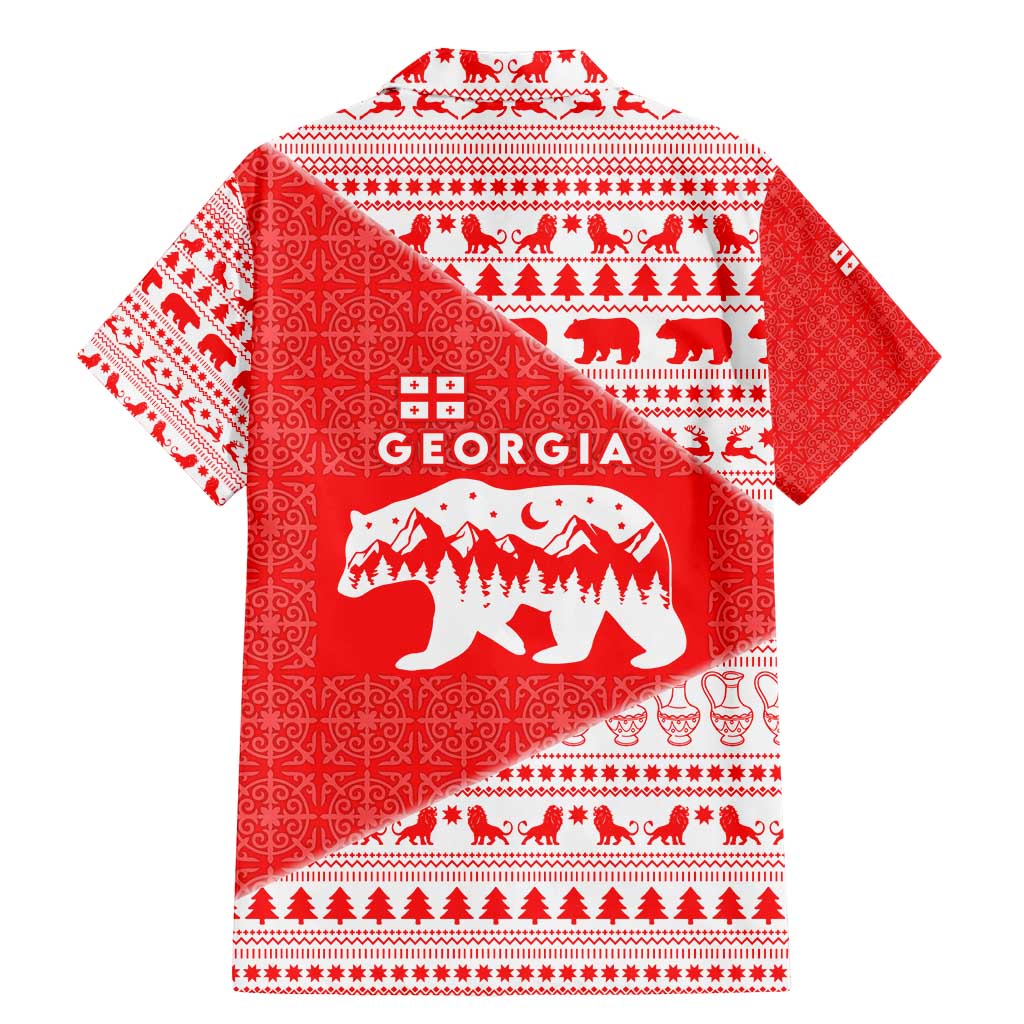 Georgia Christmas Family Matching Mermaid Dress and Hawaiian Shirt with Bear Mountains Forest Pattern and Traditional Georgian Design - Wonder Print Shop