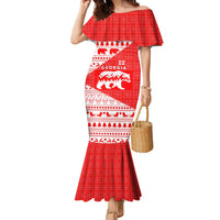 Georgia Christmas Family Matching Mermaid Dress and Hawaiian Shirt with Bear Mountains Forest Pattern and Traditional Georgian Design - Wonder Print Shop