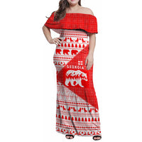 Georgia Christmas Family Matching Off Shoulder Maxi Dress and Hawaiian Shirt with Bear Mountains Forest Pattern and Traditional Georgian Design - Wonder Print Shop