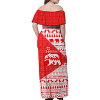 Georgia Christmas Family Matching Off Shoulder Maxi Dress and Hawaiian Shirt with Bear Mountains Forest Pattern and Traditional Georgian Design - Wonder Print Shop