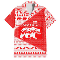 Georgia Christmas Family Matching Off Shoulder Short Dress and Hawaiian Shirt with Bear Mountains Forest Pattern and Traditional Georgian Design - Wonder Print Shop
