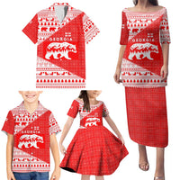 Georgia Christmas Family Matching Puletasi and Hawaiian Shirt with Bear Mountains Forest Pattern and Traditional Georgian Design - Wonder Print Shop