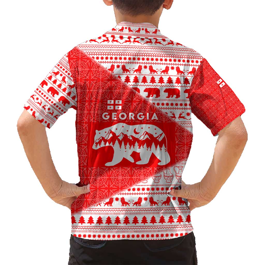 Georgia Christmas Family Matching Summer Maxi Dress and Hawaiian Shirt with Bear Mountains Forest Pattern and Traditional Georgian Design - Wonder Print Shop