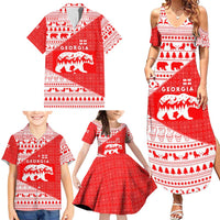 Georgia Christmas Family Matching Summer Maxi Dress and Hawaiian Shirt with Bear Mountains Forest Pattern and Traditional Georgian Design - Wonder Print Shop
