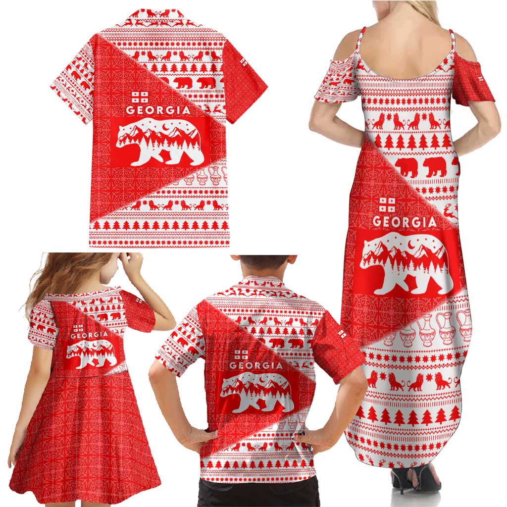 Georgia Christmas Family Matching Summer Maxi Dress and Hawaiian Shirt with Bear Mountains Forest Pattern and Traditional Georgian Design - Wonder Print Shop