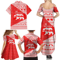 Georgia Christmas Family Matching Summer Maxi Dress and Hawaiian Shirt with Bear Mountains Forest Pattern and Traditional Georgian Design - Wonder Print Shop