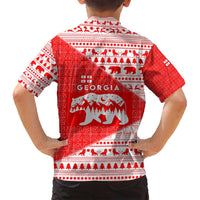 Georgia Christmas Family Matching Tank Maxi Dress and Hawaiian Shirt with Bear Mountains Forest Pattern and Traditional Georgian Design - Wonder Print Shop