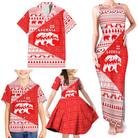 Georgia Christmas Family Matching Tank Maxi Dress and Hawaiian Shirt with Bear Mountains Forest Pattern and Traditional Georgian Design - Wonder Print Shop