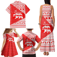 Georgia Christmas Family Matching Tank Maxi Dress and Hawaiian Shirt with Bear Mountains Forest Pattern and Traditional Georgian Design - Wonder Print Shop