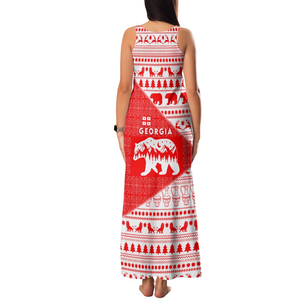 Georgia Christmas Family Matching Tank Maxi Dress and Hawaiian Shirt with Bear Mountains Forest Pattern and Traditional Georgian Design - Wonder Print Shop