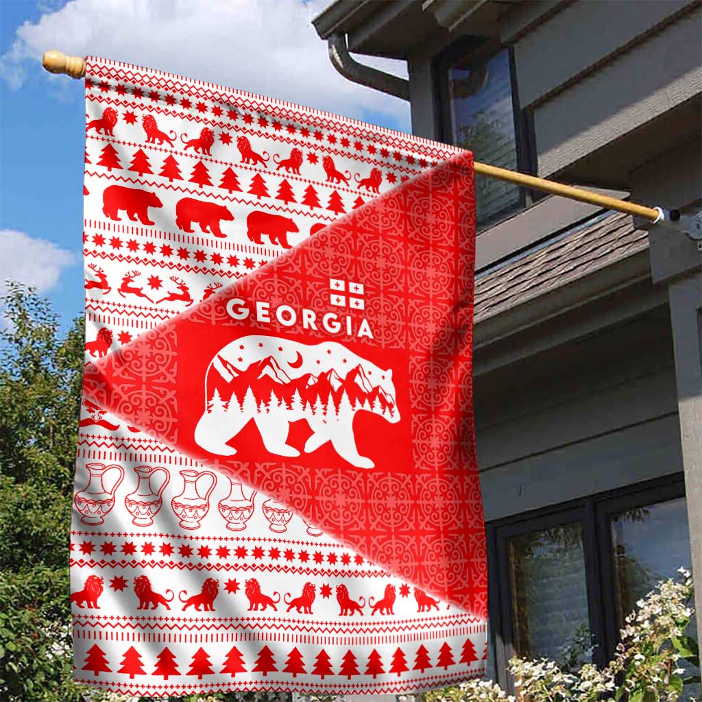 Georgia Christmas Garden Flag with Bear Mountains Forest Pattern and Traditional Georgian Design - Wonder Print Shop