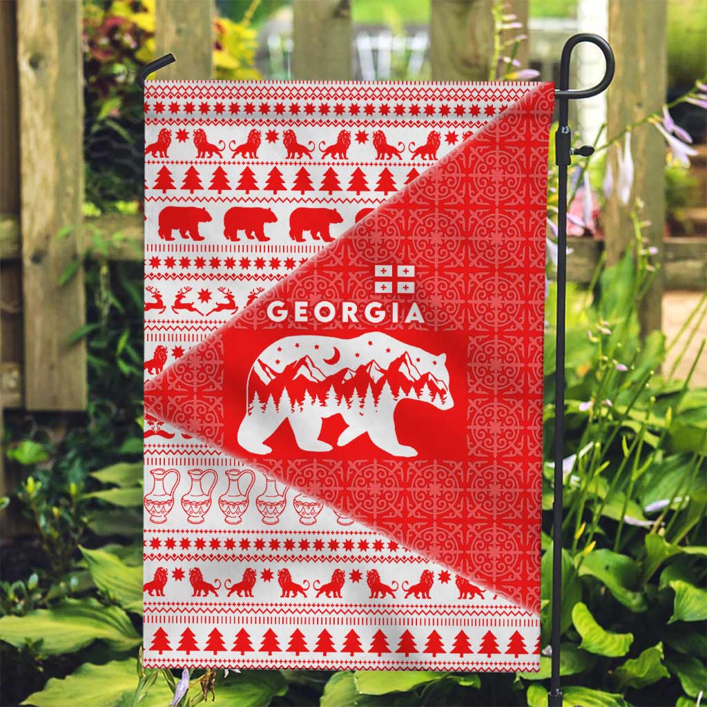 Georgia Christmas Garden Flag with Bear Mountains Forest Pattern and Traditional Georgian Design - Wonder Print Shop