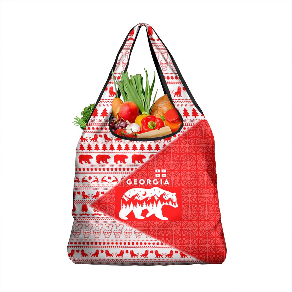 Georgia Christmas Grocery Bag with Bear Mountains Forest Pattern and Traditional Georgian Design - Wonder Print Shop
