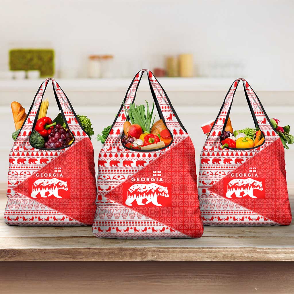 Georgia Christmas Grocery Bag with Bear Mountains Forest Pattern and Traditional Georgian Design - Wonder Print Shop