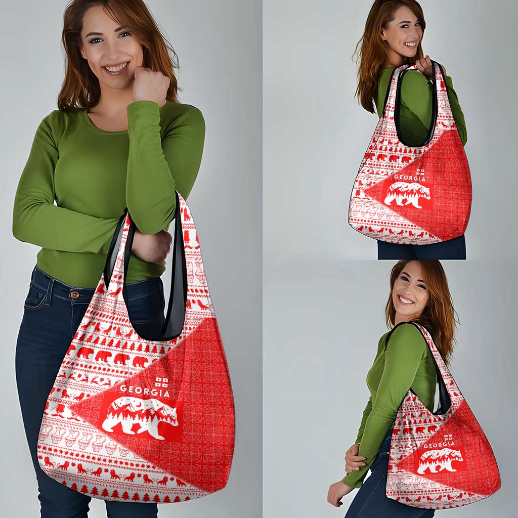 Georgia Christmas Grocery Bag with Bear Mountains Forest Pattern and Traditional Georgian Design - Wonder Print Shop