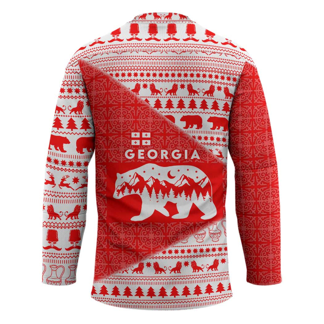 Georgia Christmas Hockey Jersey with Bear Mountains Forest Pattern and Traditional Georgian Design - Wonder Print Shop