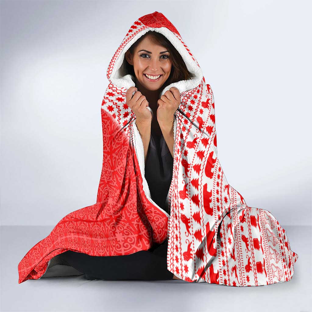 Georgia Christmas Hooded Blanket with Bear Mountains Forest Pattern and Traditional Georgian Design - Wonder Print Shop